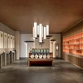 Traditional Tea House Interior Design With Hanging Chandeliers And Tea Sets