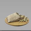 Fresh Peanuts Spilled From Burlap Sack On Round Wooden Plate