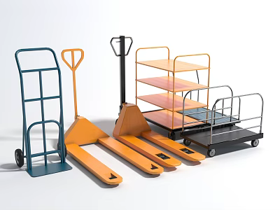 High Quality Hardware Tools Featuring Hand Trucks Forklifts and Metal Storage Shelves 3d model