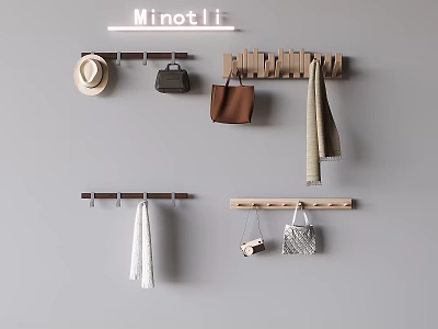 Minotli Wooden Wall Hooks For Hanging Hats Bags Towels And Accessories 3d model