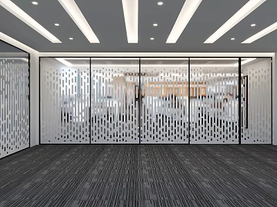 Modern Public Office Space With Glass Partitions Open Layout And Recessed Lighting 3d model