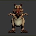 Fierce T-Rex Dinosaur 3D Character With Red Head Horns Yellow Eyes And Orange Beige Body