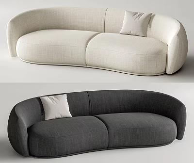 Stylish Curved Two Seater Sofa in Light Beige and Dark Gray with Accent Pillow 3d model