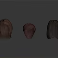 Three Brown Wig Mannequin Heads With Different Hairstyle Lengths And Textures