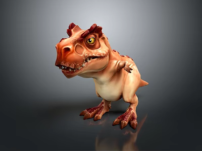 Fierce T-Rex Dinosaur 3D Character With Red Head Horns Yellow Eyes And Orange Beige Body 3d model