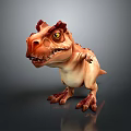 Fierce T-Rex Dinosaur 3D Character With Red Head Horns Yellow Eyes And Orange Beige Body