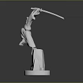 White 3D Warrior Character Model Holding Sword in Dynamic Pose on Rock Base