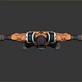 3D Warrior Character Design With Muscular Bare Chest Blue Orange Accents And Quiver