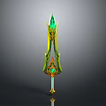 Ornate Fantasy Sword With Green Gemstone And Gold Decorative Hilt