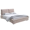 Double Bed with Upholstered Headboard Light Brown Frame Light Sheets and Two Pillows Modern Style 3d model