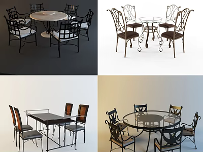 Stylish Dining Table Set With Metal Frame Round Rectangular Tables And Ornate Chairs 3d model