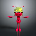 Funny Red Ant Cartoon Character Wearing Yellow Helmet With Red Antennae And Outstretched Arms