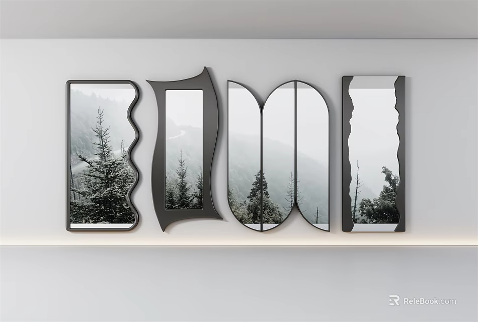 Modern Decorative Mirrors With Artistic Shapes And Black Frames For Wall Decor 3d model 