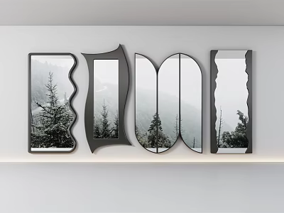 Modern Decorative Mirrors With Artistic Shapes And Black Frames For Wall Decor 3d model