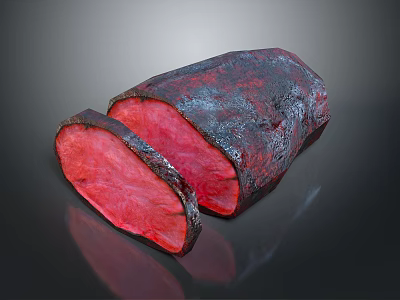 Close Up View of Sliced Roast Meat with Charred Surface and Pink Interior 3d model