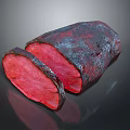 Close Up View of Sliced Roast Meat with Charred Surface and Pink Interior