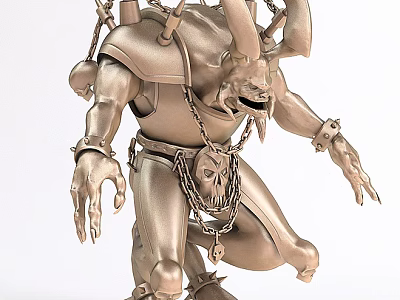Fierce Game Movie Character Sculpture With Horns Chains And Skull Decoration 3d model
