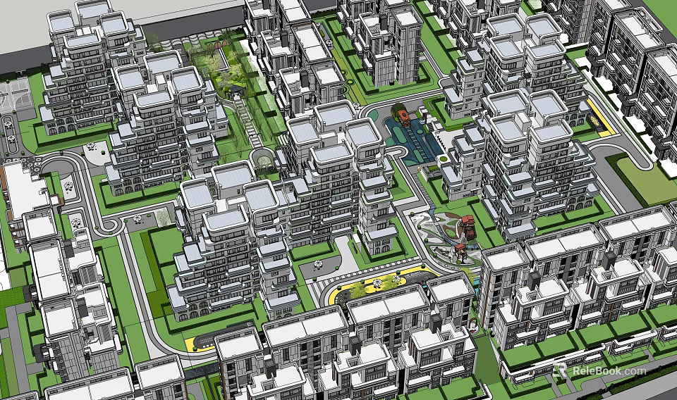 Urban City Planning Layout Aerial View With Residential Buildings And Green Areas 3d model 
