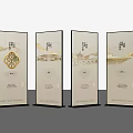 Four Vertical Display Boards With Golden Traditional Patterns And White Background