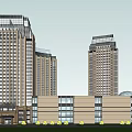 Modern Commercial Complex Featuring Geometric Facade Retail Shops Chatime H&M Street Entrance and Trees
