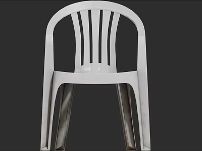 White Plastic Leisure Chair With Curved Backrest Slatted Design Simple Modern Style 3d model