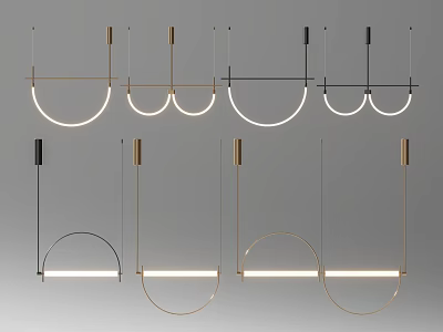 Minimalist Modern Chandeliers With Sleek Metallic Arc Design And LED Lighting 3d model