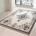 Elegant Square Rug With White Background Black Floral Pattern And Border Design 3d model