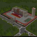 Aerial Planning of Comprehensive Complex With Buildings Sports Field Parking and Green Surroundings