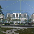 Modern Multi Story Residential Building With Greenery Water Features And Pedestrians Nearby