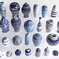 Blue And White Ceramic Decorative Wares With Various Shapes And Patterns