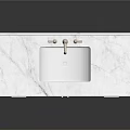 White Bathroom Vanity with Marble Countertop and Faucet Cabinets Drawers and Lower Shelf