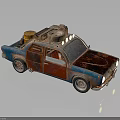 Vintage Rusty Pickup Truck Model With Roof Luggage And Front Lights