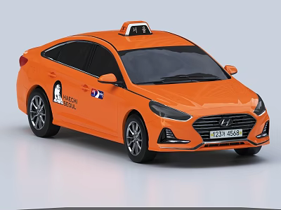 Orange Hyundai Sedan Taxi With National Taxi School Logo And Roof Sign 3d model