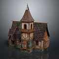 Medieval Style Cottage With Spire Timber Frame Stone Walls And Tile Roof
