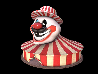 Decorative Furniture With Clown Head Design And Red And White Striped Tent Shape 3d model