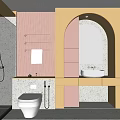 Modern Bathroom Interior Design With Shower Area Toilet Vanity Mirror And Wooden Wall