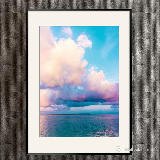 Vibrant Sky And Sea Landscape Painting With Fluffy Clouds And Calm Water 3d model 