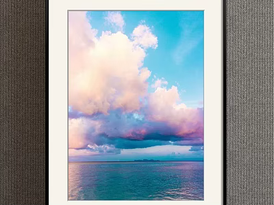 Vibrant Sky And Sea Landscape Painting With Fluffy Clouds And Calm Water 3d model