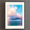 Vibrant Sky And Sea Landscape Painting With Fluffy Clouds And Calm Water