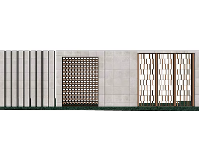 Modern Landscape Feature Wall With Vertical Striped Panels And Perforated Lattice Design 3d model