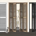 White Wooden Black Folding Doors With Plant And Cat Decoration In Interior