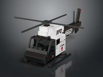 Detailed Helicopter Model In White And Black With Visible Cockpit Rotors And ATV Markings 3d model