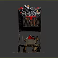 Black Shopping Cart Filled With Various Food And Drink Bottles On Wooden Dark Mat