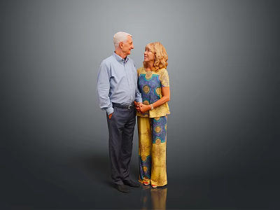 Elderly Man With White Hair In Light Blue Shirt Standing With Woman Against Gray Background 3d model