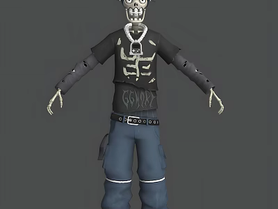 Game Movie Character Design with Skeleton Head Black T-shirt Blue Pants and Gloves 3d model