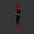 Spider Man Game Movie Character In Red Black And Gold Suit With Grey Background