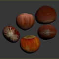 Several Red Textured Chestnuts Some Sliced Showing Inner Part On Dark Background 3d model