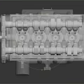 Silver Engine Model With Detailed Pipes And Mechanical Components On Dark Reflective Background