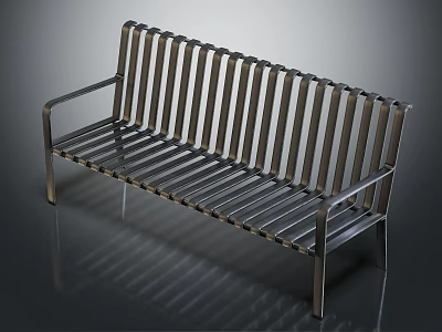 Modern Outdoor Bench With Metal Slatted Design Sturdy Frame And Armrests 3d model