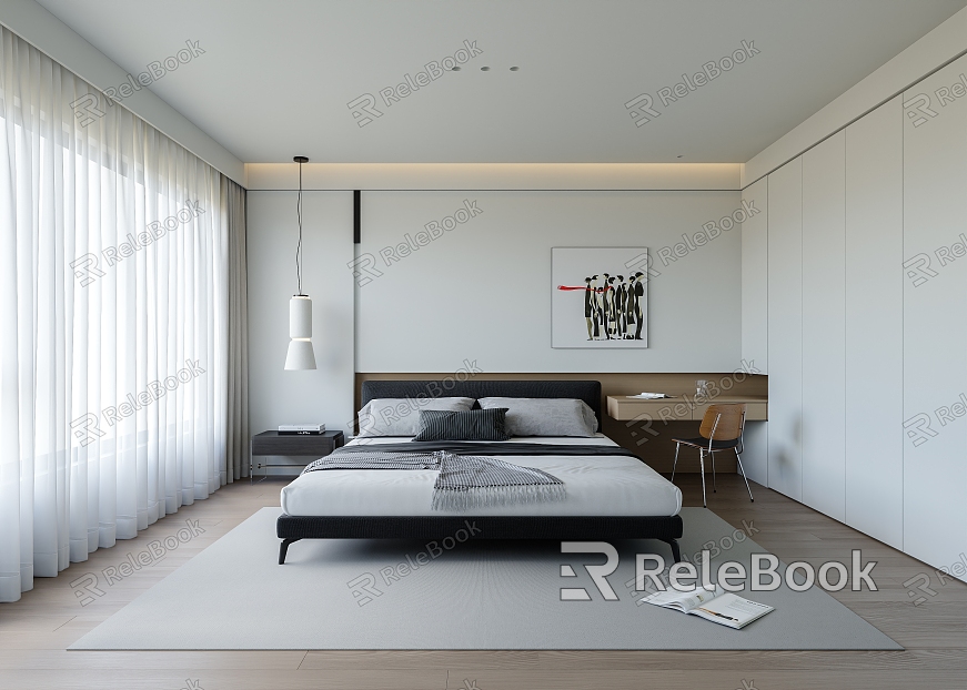 Bedroom bed combination background wall model